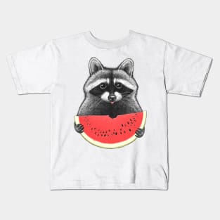 Raccoon eating watermelon Kids T-Shirt